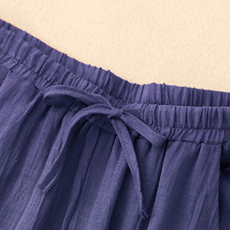 Spring Pure Color Drawstring Double Layer Women's Wide Leg Pants With Pockets