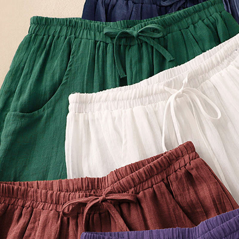 Spring Pure Color Drawstring Double Layer Women's Wide Leg Pants With Pockets