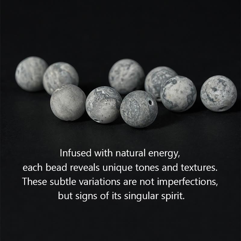 Silver Sheen Obsidian Lava Rock Grey Jasper Om Mani Padme Hum Vajra Soothing Bracelet
