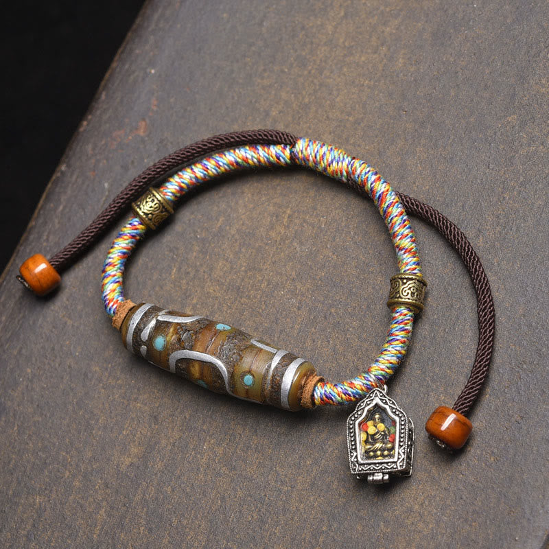 Handcrafted Tibetan Nine-eye Dzi Bead Protection Rope Bracelet