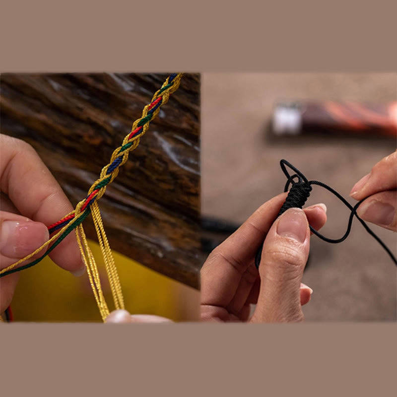 Handcrafted Tibetan Nine-eye Dzi Bead Protection Rope Bracelet