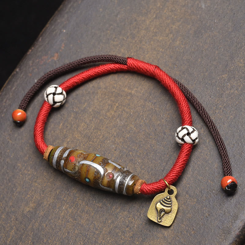 Handcrafted Tibetan Nine-eye Dzi Bead Protection Rope Bracelet