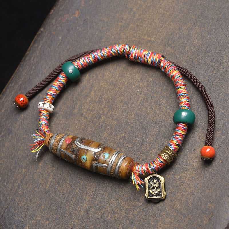 Handcrafted Tibetan Nine-eye Dzi Bead Protection Rope Bracelet
