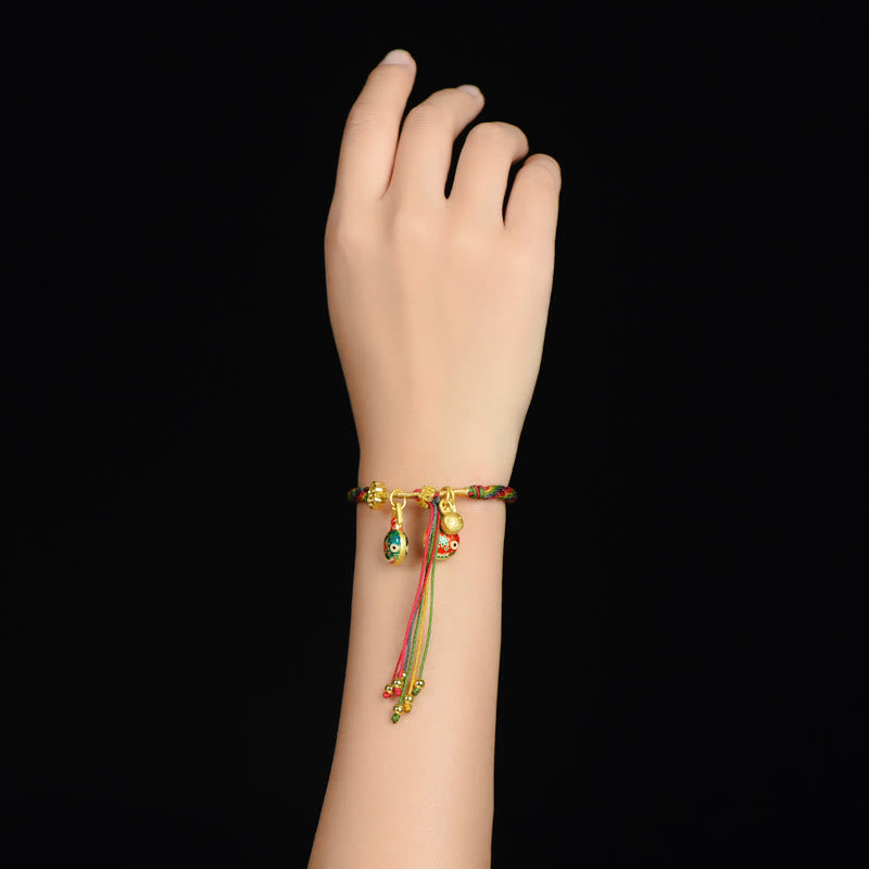 Tibet Gold Swallowing Beast Family Luck Knot Braid Colorful String Bracelet