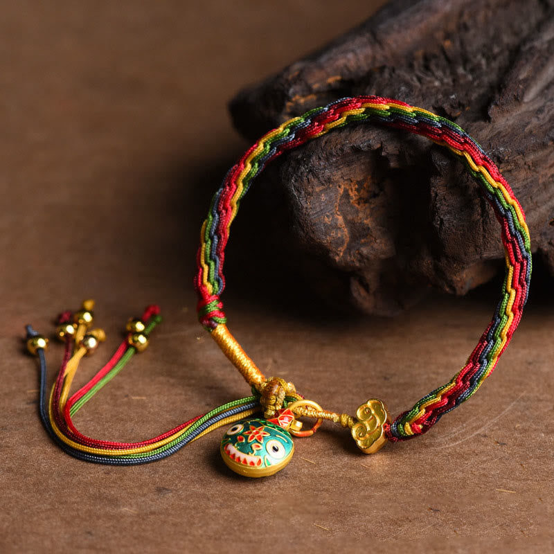 Tibet Gold Swallowing Beast Family Luck Knot Braid Colorful String Bracelet