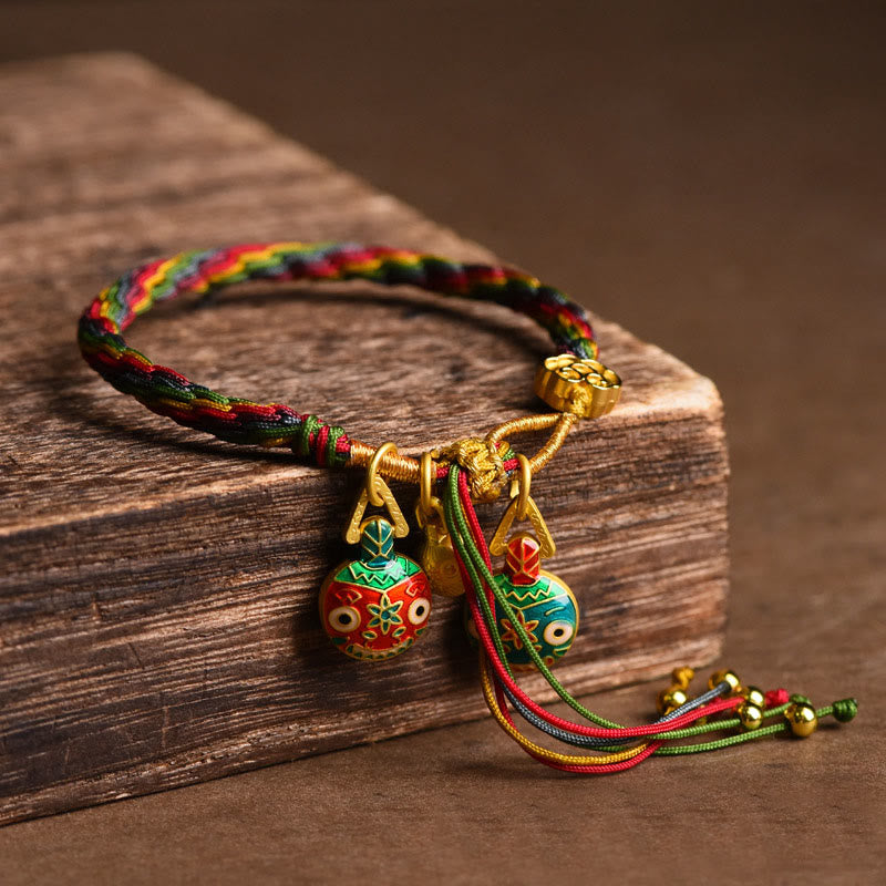 Tibet Gold Swallowing Beast Family Luck Knot Braid Colorful String Bracelet