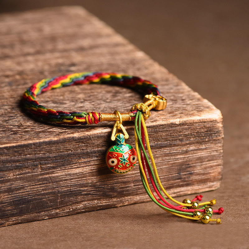 Tibet Gold Swallowing Beast Family Luck Knot Braid Colorful String Bracelet