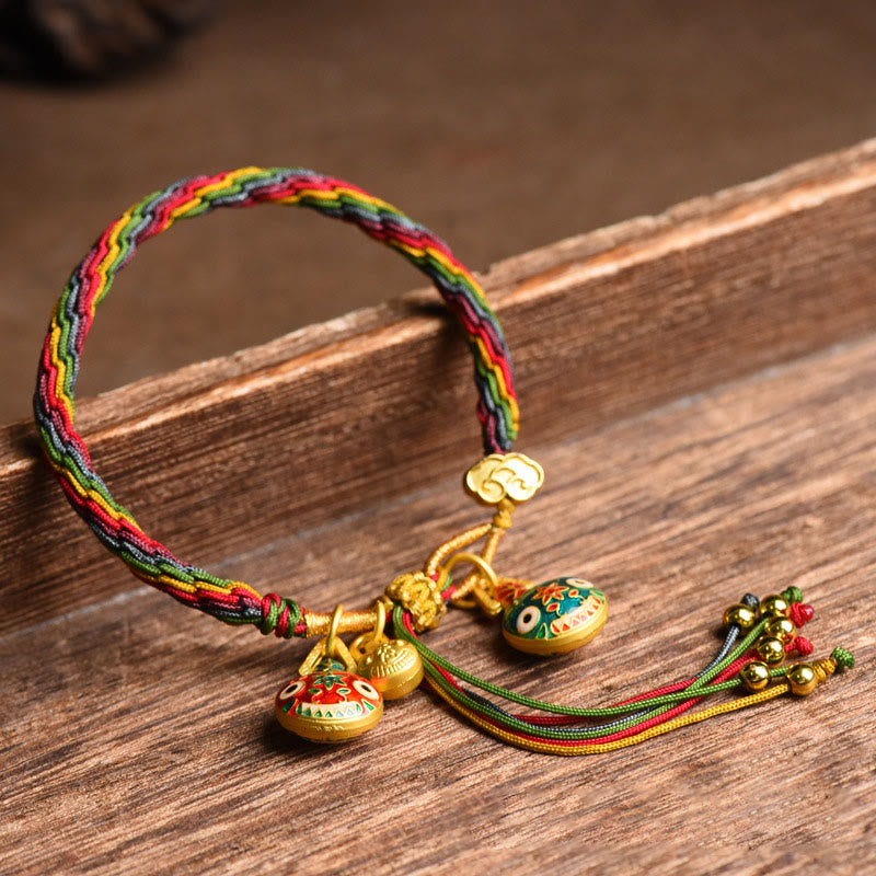 Tibet Gold Swallowing Beast Family Luck Knot Braid Colorful String Bracelet