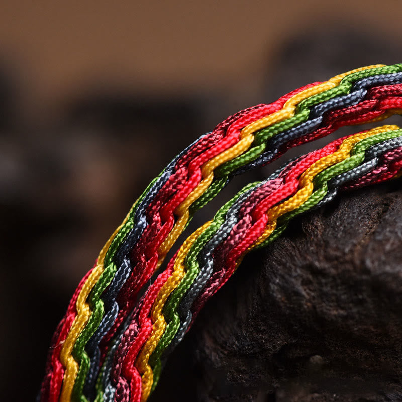 Tibet Gold Swallowing Beast Family Luck Knot Braid Colorful String Bracelet