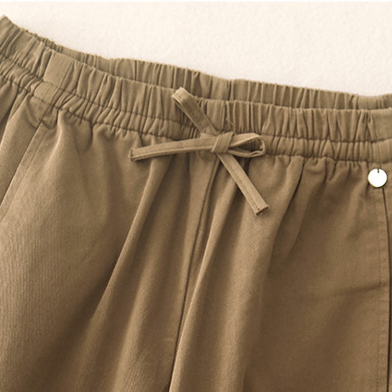 Plain 7-8 Length Women's Harem Cotton Pants With Pockets