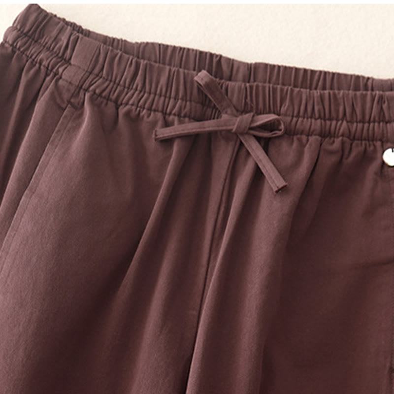 Plain 7-8 Length Women's Harem Cotton Pants With Pockets