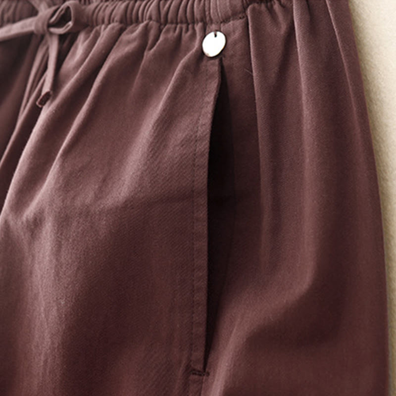 Plain 7-8 Length Women's Harem Cotton Pants With Pockets