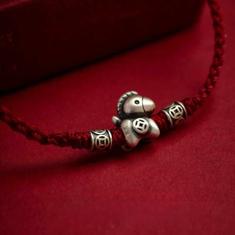 Year of the Horse 999 Sterling Silver String Braided Protection Bracelet