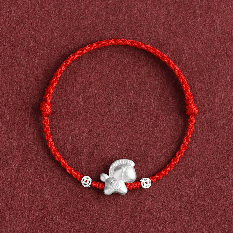 Year of the Horse 999 Sterling Silver Copper Coins Luck Rope Braided Bracelet Anklet