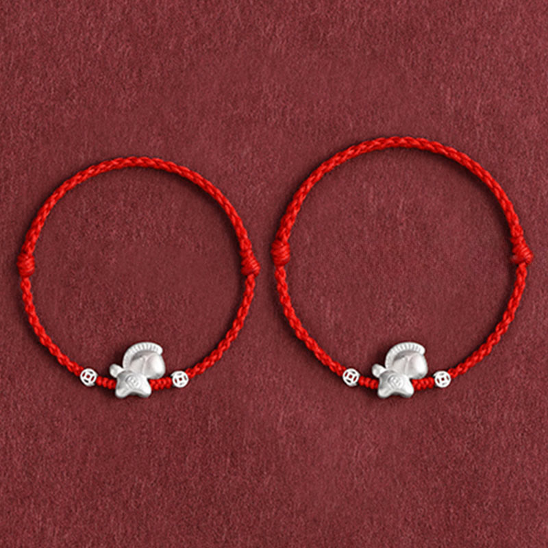Year of the Horse 999 Sterling Silver Copper Coins Luck Rope Braided Bracelet Anklet