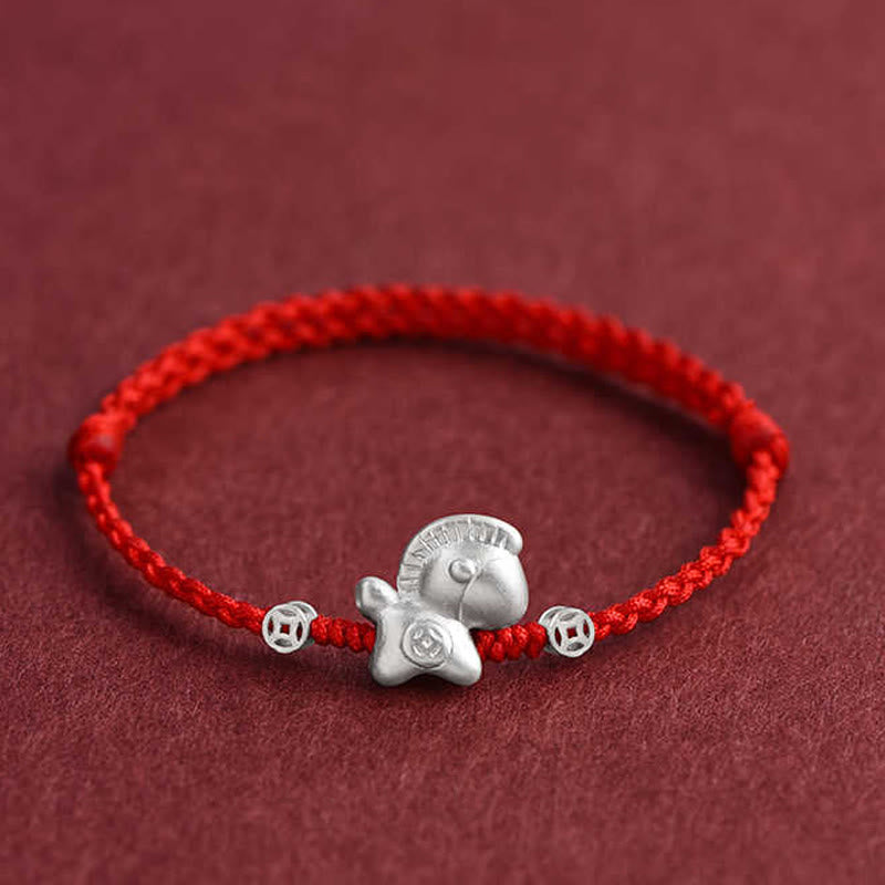 Year of the Horse 999 Sterling Silver Copper Coins Luck Rope Braided Bracelet Anklet