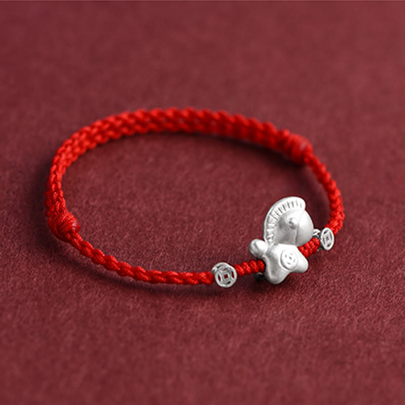 Year of the Horse 999 Sterling Silver Copper Coins Luck Rope Braided Bracelet Anklet