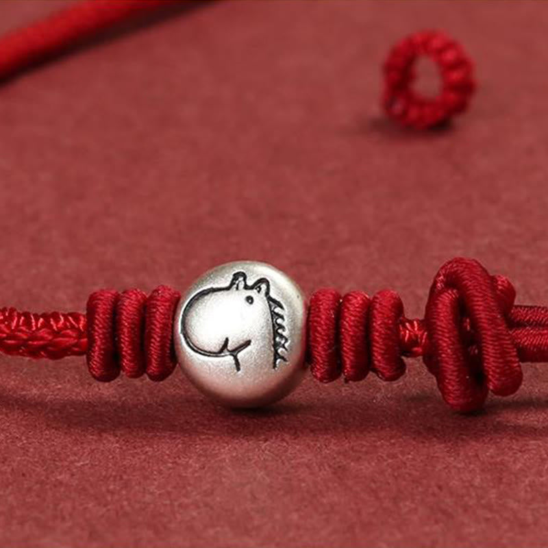 Year of the Horse 999 Sterling Silver Red String Braided Connection Bracelet