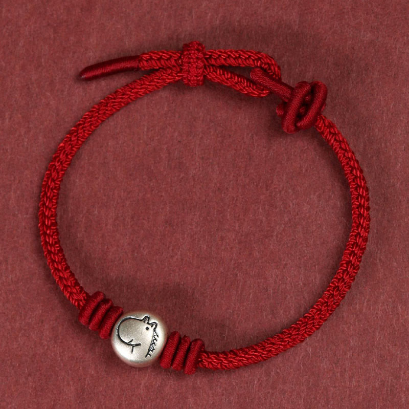 Year of the Horse 999 Sterling Silver Red String Braided Connection Bracelet