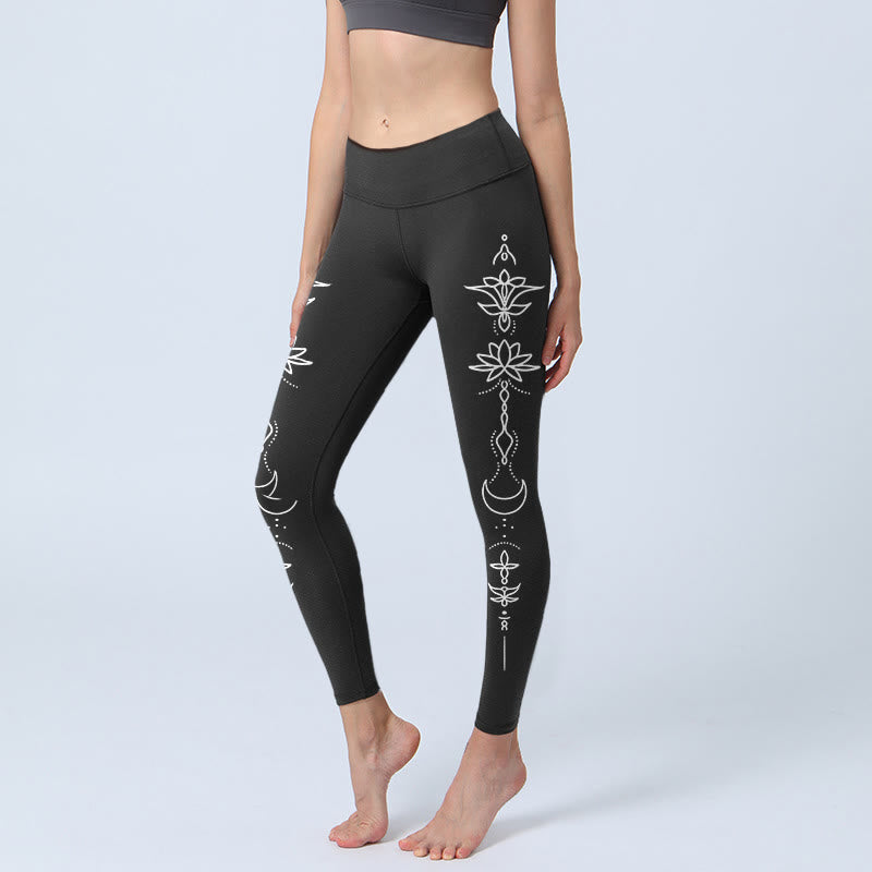 Lotus Half Moon Pattern Gym Leggings Women's Yoga Pants