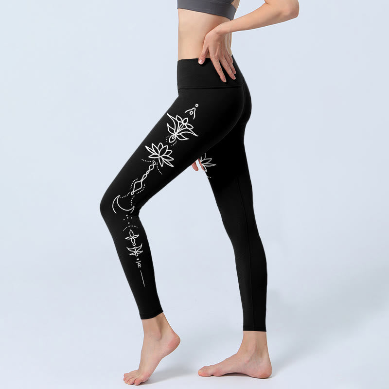 Lotus Half Moon Pattern Gym Leggings Women's Yoga Pants