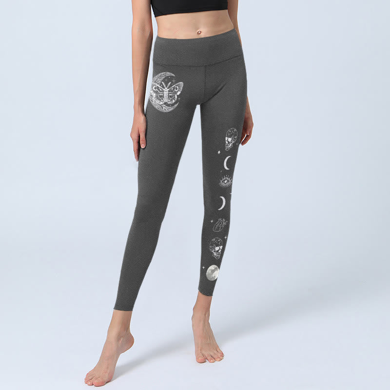 Moon Moth Skull Design Gym Leggings Women's Yoga Pants