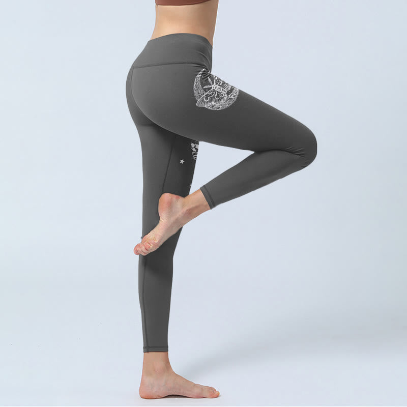 Moon Moth Skull Design Gym Leggings Women's Yoga Pants