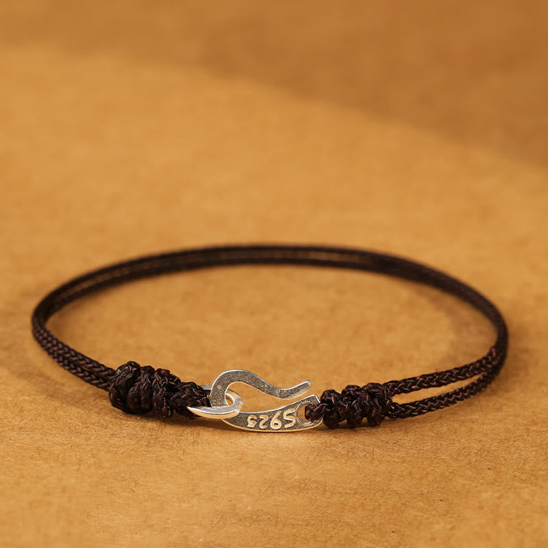 925 Sterling Silver Hook Design Red String Strength Colorful Bracelet
