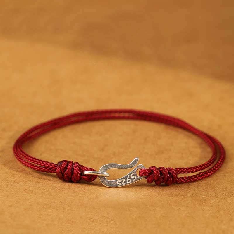 925 Sterling Silver Hook Design Red String Strength Colorful Bracelet