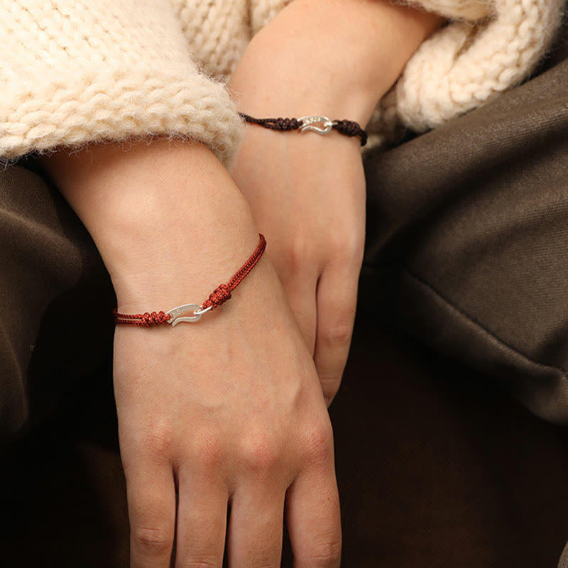 925 Sterling Silver Hook Design Red String Strength Colorful Bracelet