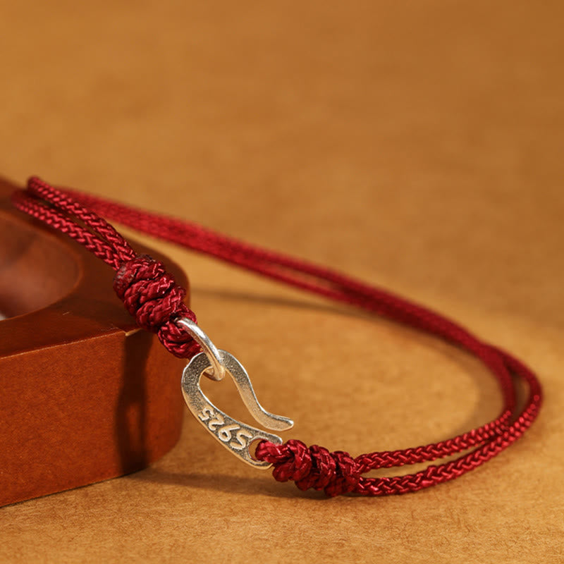 925 Sterling Silver Hook Design Red String Strength Colorful Bracelet
