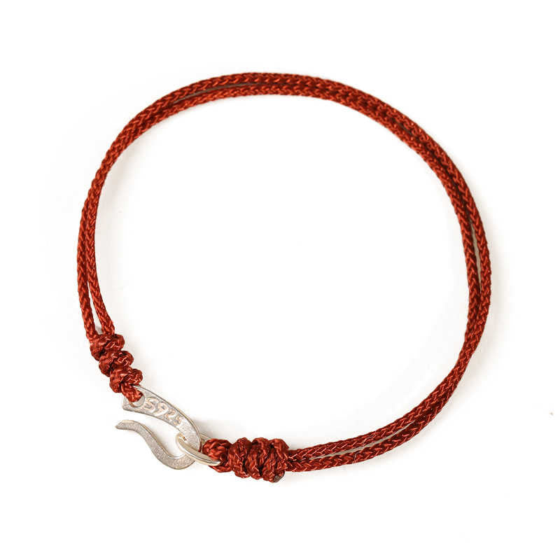 925 Sterling Silver Hook Design Red String Strength Colorful Bracelet