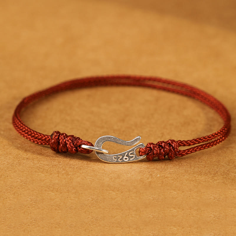 925 Sterling Silver Hook Design Red String Strength Colorful Bracelet