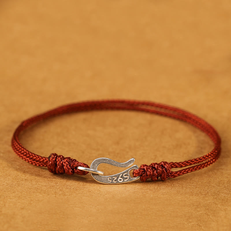 925 Sterling Silver Hook Design Red String Strength Colorful Bracelet