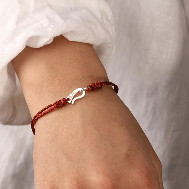 925 Sterling Silver Hook Design Red String Strength Colorful Bracelet