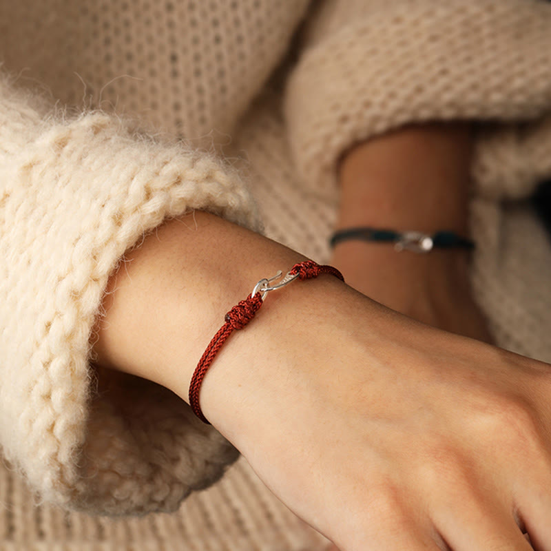 925 Sterling Silver Hook Design Red String Strength Colorful Bracelet