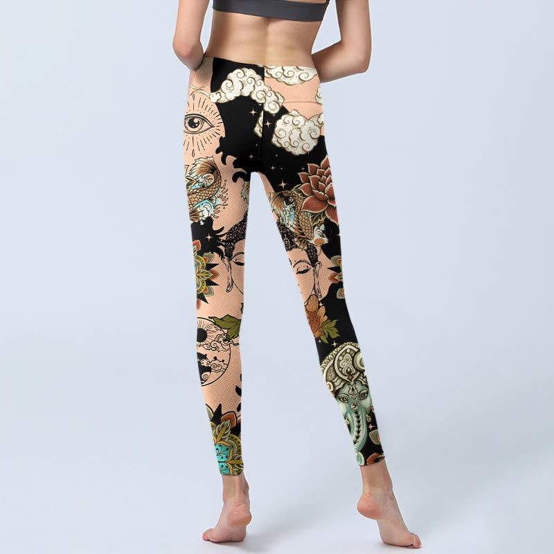Lotus Ganesh Mandala Evil Eye Koi Fish Yin Yang Shape Gym Leggings Women's Yoga Pants