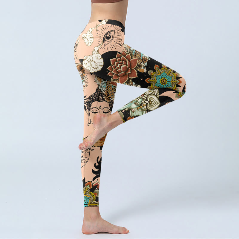 Lotus Ganesh Mandala Evil Eye Koi Fish Yin Yang Shape Gym Leggings Women's Yoga Pants