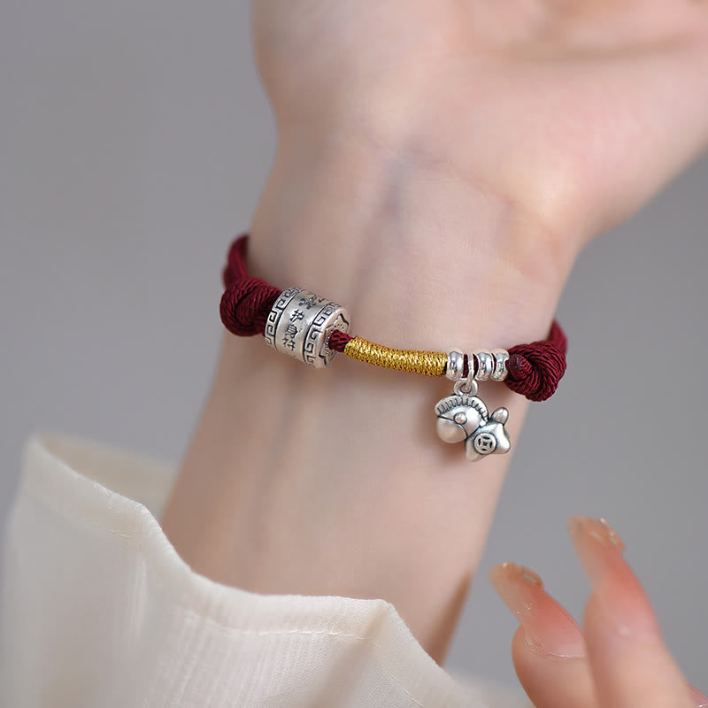 999 Sterling Silver Year Of The Horse Lucky Bead Protection Red Rope Bracelet
