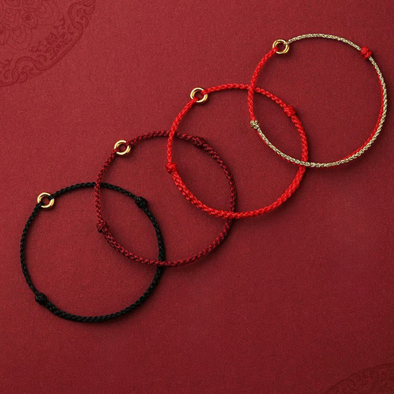Small Peace Buckle Braided String Adjustable Connection Bracelet Anklet