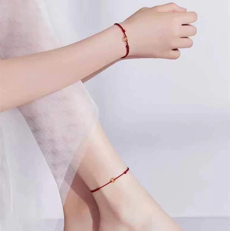 Small Peace Buckle Braided String Adjustable Connection Bracelet Anklet