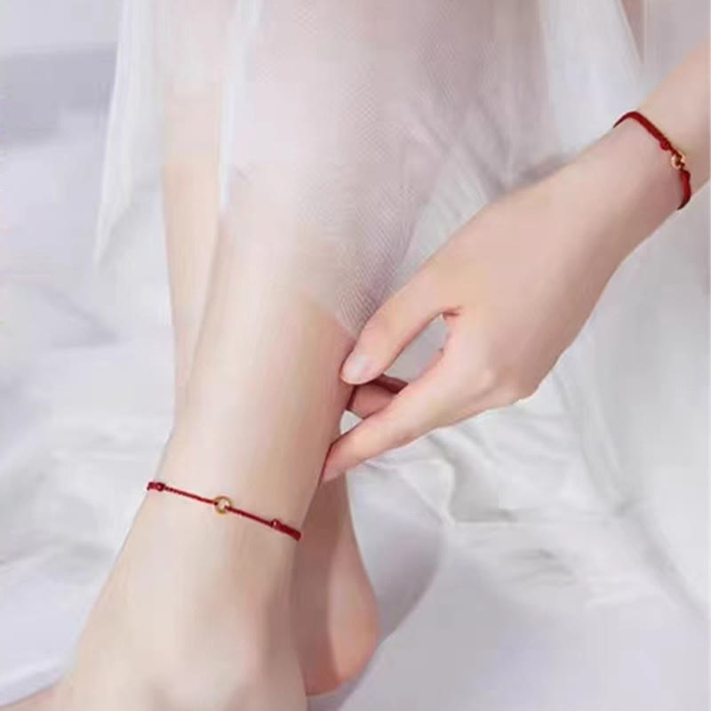 Small Peace Buckle Braided String Adjustable Connection Bracelet Anklet