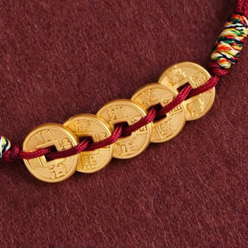 Five Copper Coins Design Braided String Protection Bracelet Anklet