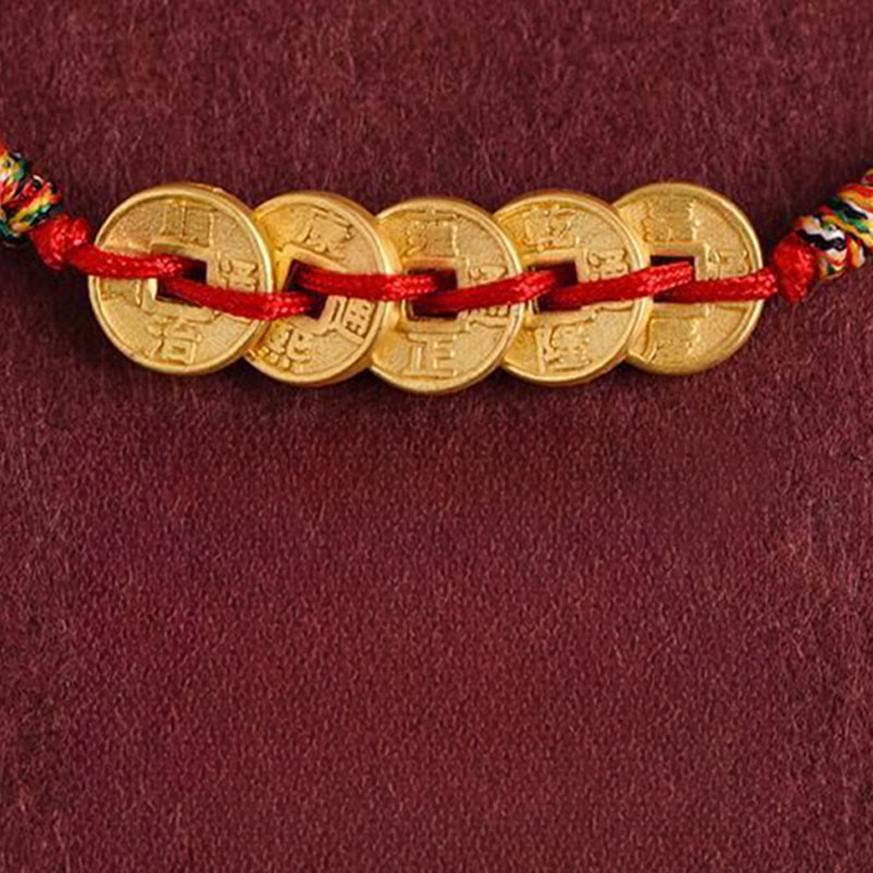 Five Copper Coins Design Braided String Protection Bracelet Anklet