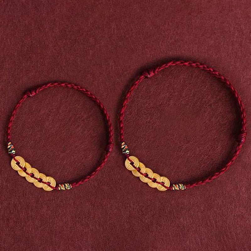 Five Copper Coins Design Braided String Protection Bracelet Anklet