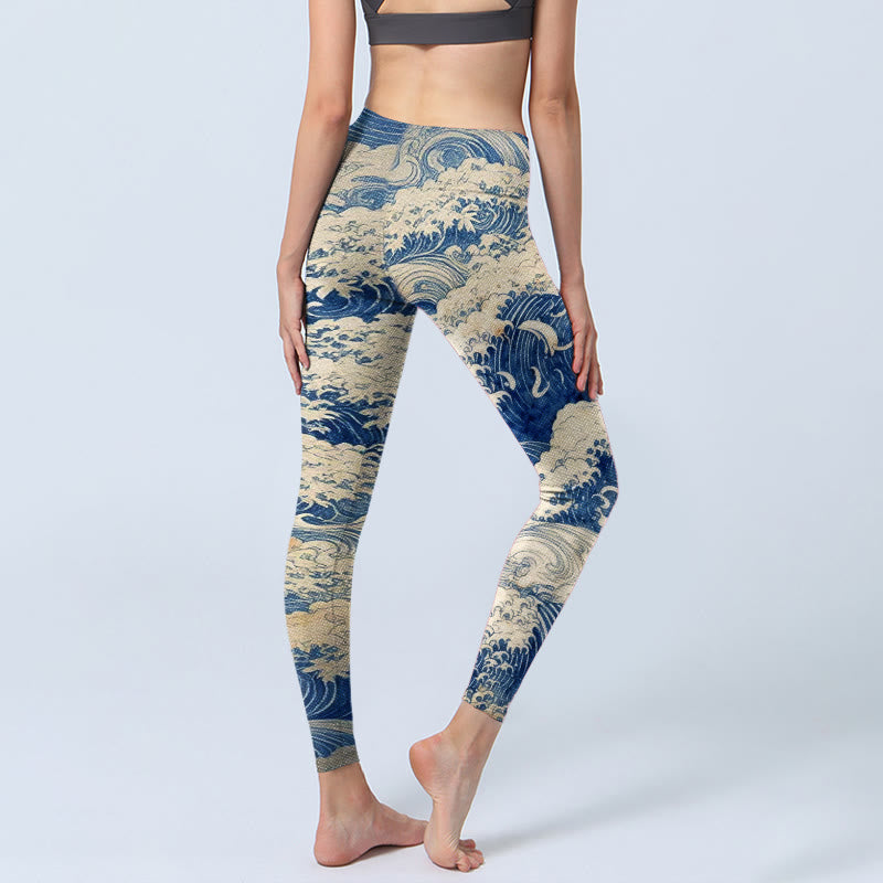 Ocean Waves Pattern Print Gym Leggings Women's Yoga Pants