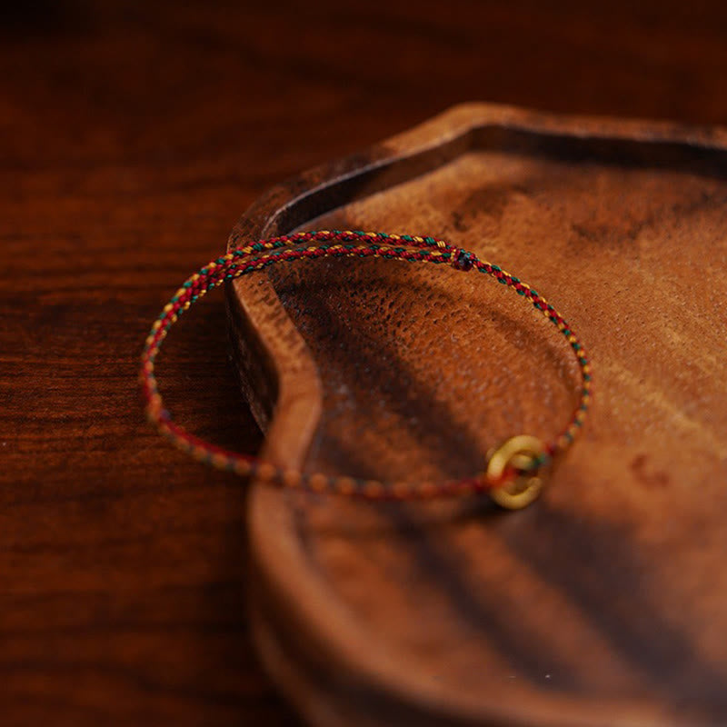 Handmade Copper Coins Charm Connection Braided String Adjustable Bracelet Anklet