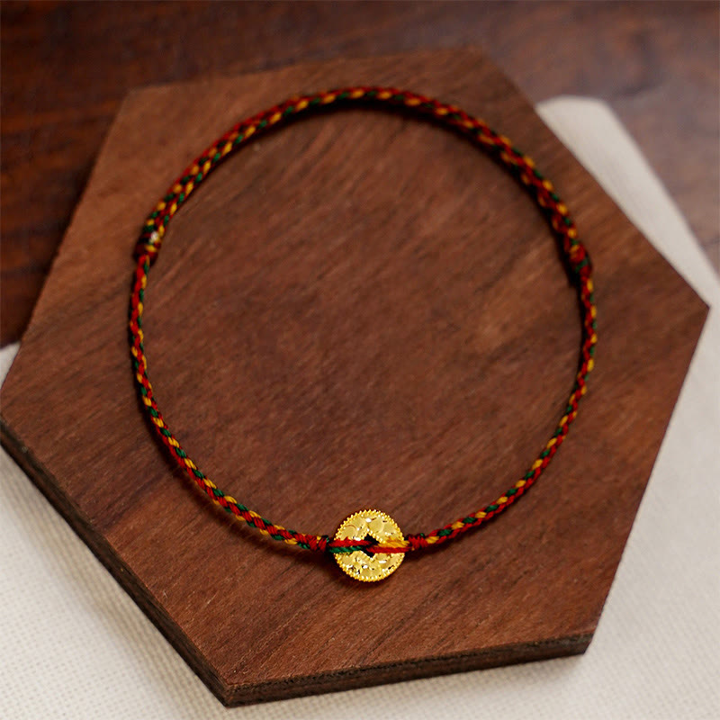 Handmade Copper Coins Charm Connection Braided String Adjustable Bracelet Anklet