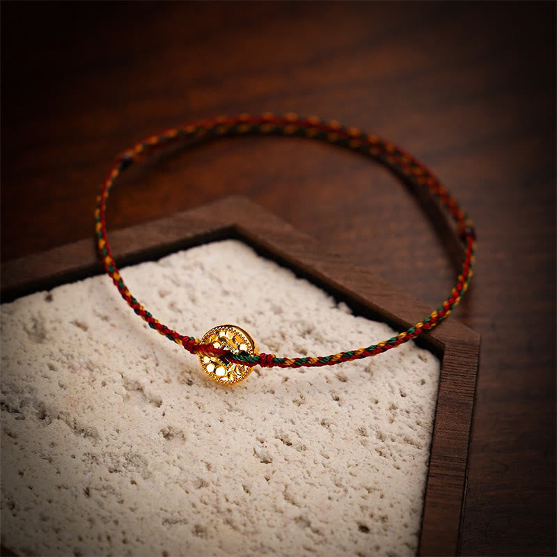 Handmade Copper Coins Charm Connection Braided String Adjustable Bracelet Anklet