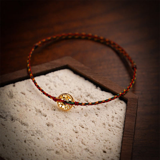 Handmade Copper Coins Charm Connection Braided String Adjustable Bracelet Anklet